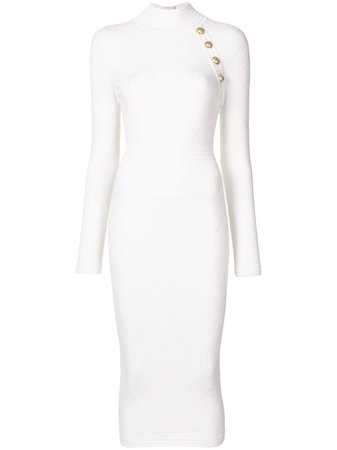 Shop white Balmain high neck knitted midi dress with Express Delivery - Farfetch