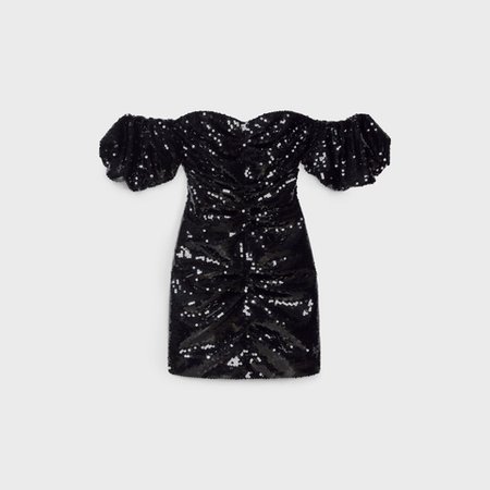 EMBROIDERED BUSTIER MINI DRESS - Noir Brillant | CELINE