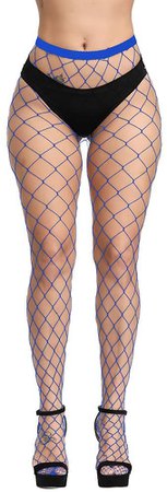 *clipped by @luci-her* WEANMIX Fishnet Stockings Thigh High Stockings Pantyhose High Waist Tights for Women (Blue) at Amazon Women’s Clothing store