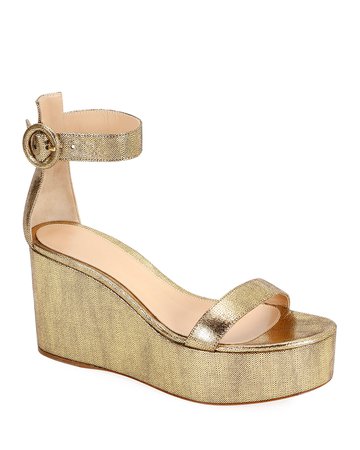 Gianvito Rossi Metallic Leather Ankle-Strap Wedge Sandals