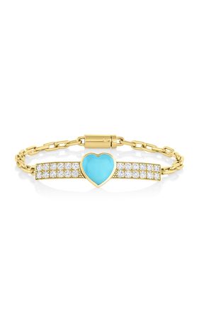 The Turquoise Heart 14k Yellow Gold Diamond Id Bracelet By M.spalten | Moda Operandi