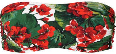 Portofino Floral-print Bandeau Bikini Top - Red
