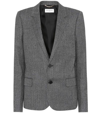 Saint Laurent Herringbone Wool Blazer In Gray | ModeSens