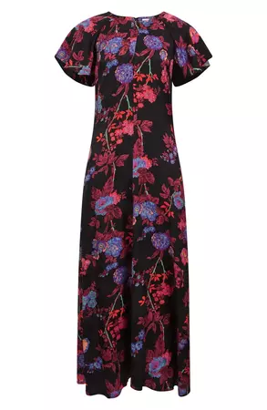 Reiss Leni Floral Flutter Sleeve Midi Dress | Nordstrom