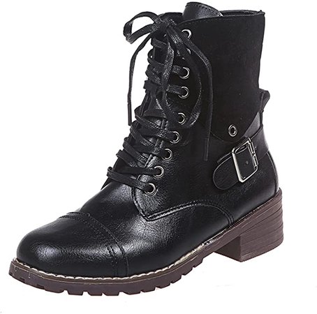 Amazon.com: AIHOU Platform Boots for Women，Fashion Vintage British Style Leather Lace Up Thick Chunky Heel Booties Combat Ankle Boots : Clothing, Shoes & Jewelry