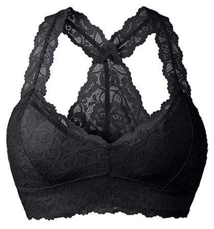 YIANNA Women Floral Lace Bralette Padded Breathable Sexy Racerback Lace Bra Bustier at Amazon Women’s Clothing store: