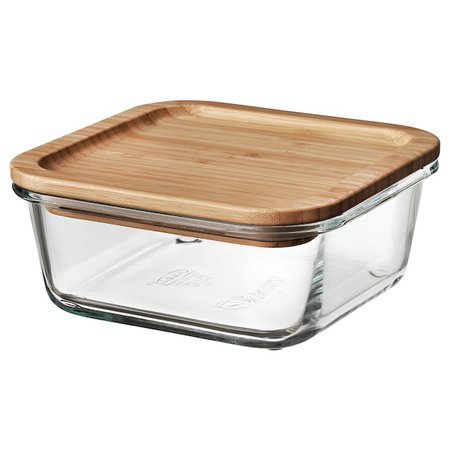 IKEA 365+ Food container with lid - square glass, glass bamboo - IKEA