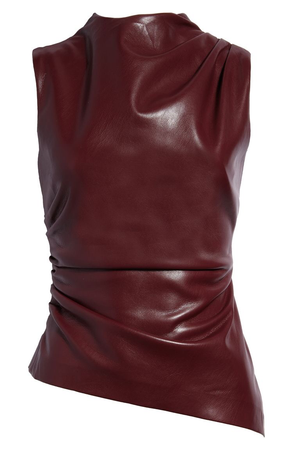 dark red leather ruched top