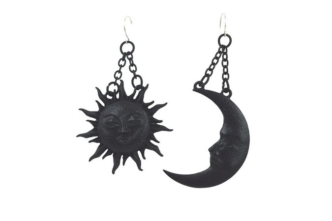 Celestial Witch Sun And Moon Black Earrings | Cosmic Witch Moon and Su – Skelapparel