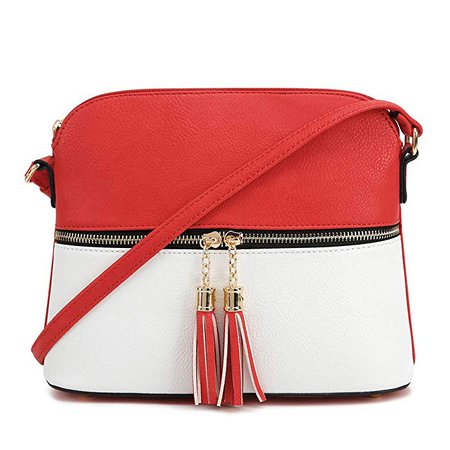 SG SUGU Lightweight Medium Dome Crossbody Bag with Tassel | Zipper Pocket | Adjustable Strap (Red/White): Handbags: Amazon.com