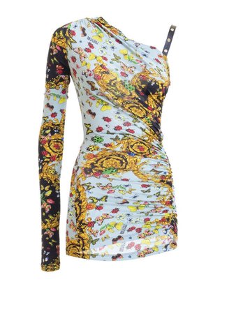 VERSACE JEANS Patterned Draped One-shoulder Dress In Multicolour