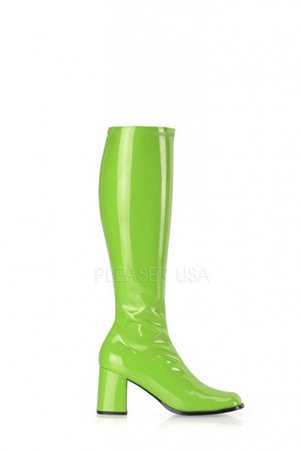 Lime Green Chunky Heel GoGo Boots Patent Faux Leather