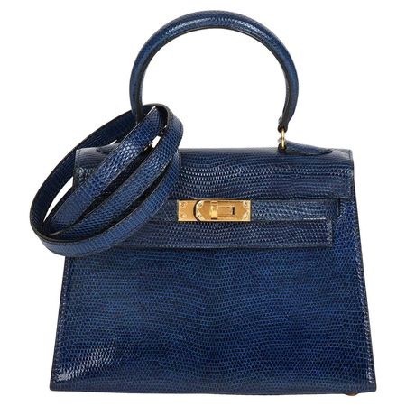 HERMÈS Blue Saphir Lizard Leather Vintage Kelly 20cm Sellier For Sale at 1stDibs