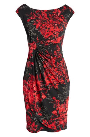 Connected Apparel Printed Faux Wrap Dress