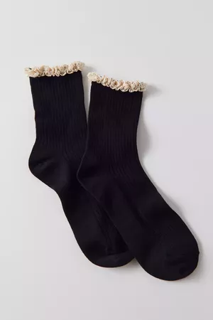 Black Ribbed Ruffle Ankle Sock