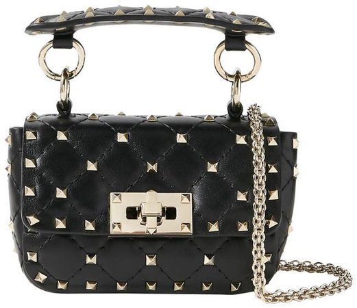 *clipped by @luci-her* Valentino Rockstud Spike Micro Quilted Black Leather Shoulder Bag - Tradesy