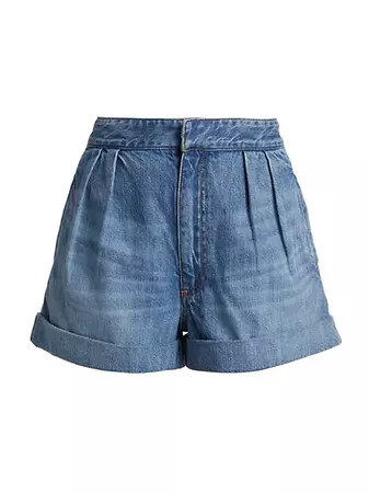 Shop Alice + Olivia Conry Pleated Denim Shorts | Saks Fifth Avenue