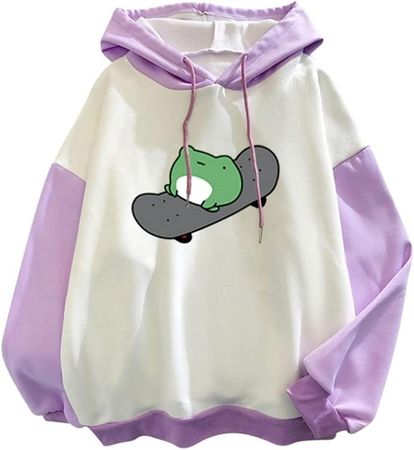 Amazon.com: YTRXM Womens 2023 Hooded Drawstring Hoodies Pullover Sweatshirts Skateboarding Frog Print Casual Long Sleeve Tops Shirts Purple XL : Clothing, Shoes & Jewelry