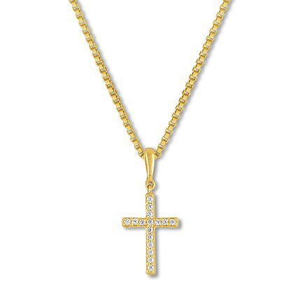 Diamond Cross Necklace 1/15 ct tw Round-cut 10K Yellow Gold - 173939202 - Kay