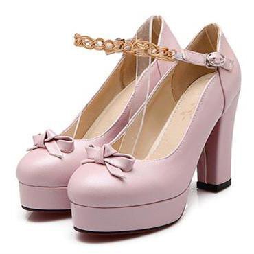 Pink  Princess Dolly Bows Platform High Heel PU Shoes