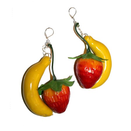 Huge Fruit Smoothie Earrings Big Yellow Banana Strawberry | Etsy Sweden