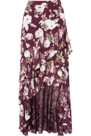 Alice + Olivia | Walker asymmetric tiered floral-print fil coupé chiffon maxi skirt | NET-A-PORTER.COM