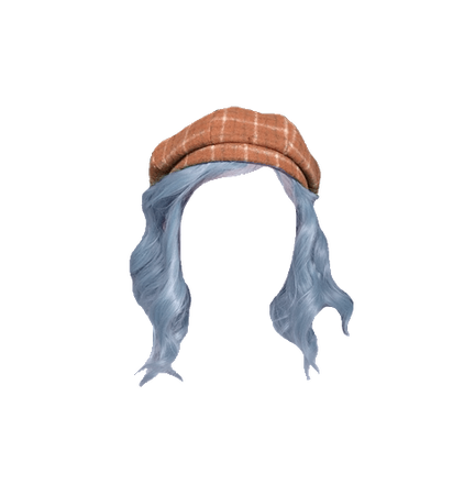 Icy Blue Short Wavy Curly Hair with Brown Plaid Hat (Dei5 edit)