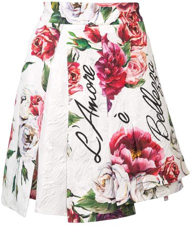 peony-print brocade skirt