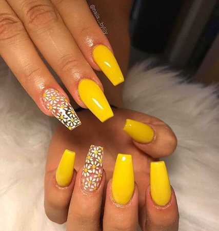 murky yellow coffin nails with daisies - Google Search