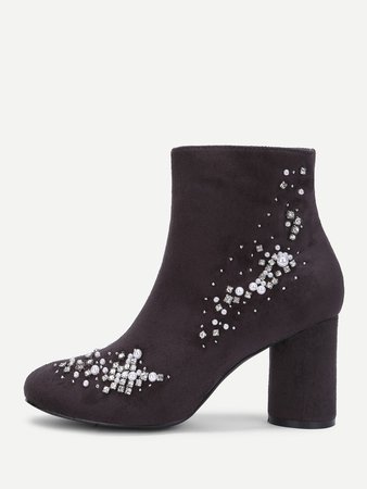 Block Heeled Ankle Boots With Jewelry