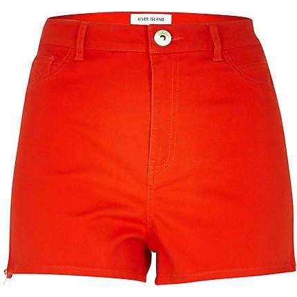 Red high waisted stretch shorts