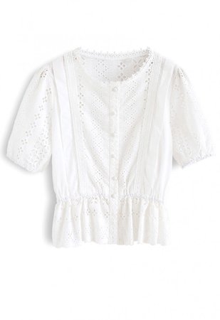 Eyelet Embroidery Crochet Peplum Top in White - NEW ARRIVALS - Retro, Indie and Unique Fashion