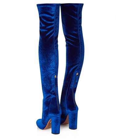 Pretty Splurge Kourtney Kardashians Los Angeles Saint Pablo Tour Aquazzura Blue Velvet Over The Knee Block Heel Boots | DigiBless