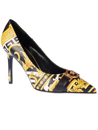 Versace Versace Printed Pumps - Black/Gold/White/Gold Tribute - 10985601 | italist