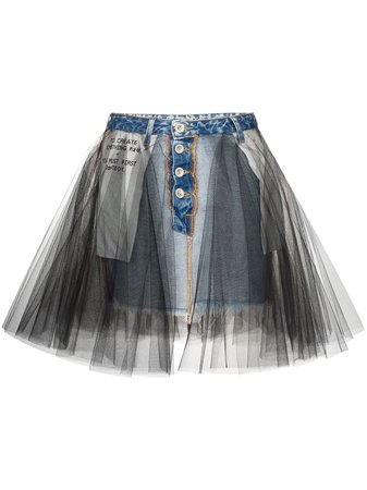 Unravel Project Tulle Overlay Denim Skirt | Farfetch.com