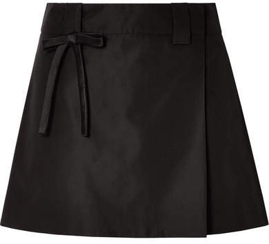 Bow-embellished Silk-satin Wrap Mini Skirt - Black