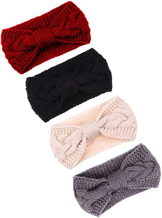 Pangda 4 Pieces Cable Knit Headband Crochet Headbands Plain Braided Head Wrap Winter Ear Warmer for Women Girls, 4 Colors (Black, Beige, Grey, Wine Red) at Amazon Women’s Clothing store