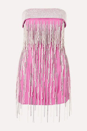 The Strapless Crystal And Faux Pearl-embellished Wool Mini Dress - Pink