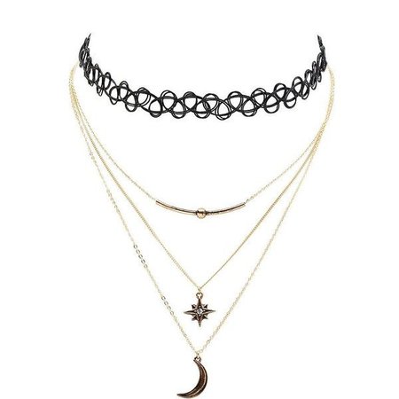 Tattoo Choker Crescent Moon Layer Necklace