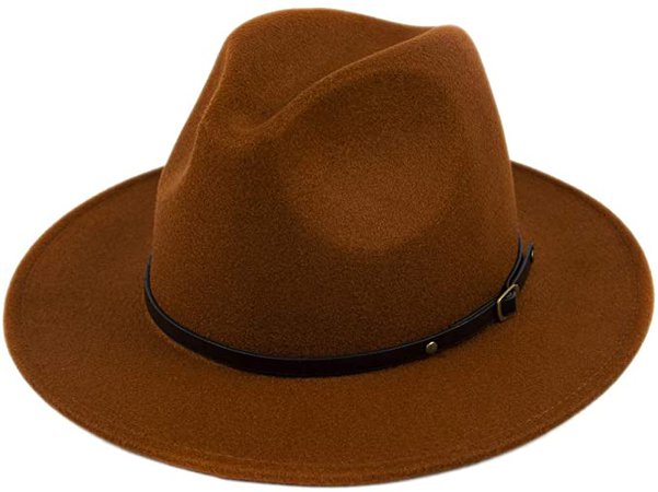 Lanzom Womens Classic Wide Brim Floppy Panama Hat Belt Buckle Wool Fedora Hat (One Size, Coffee) at Amazon Women’s Clothing store