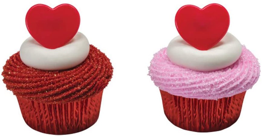 Amazon.com: Red Heart Valentines Day Cupcake Topper Rings - Pack of 24 : Grocery & Gourmet Food