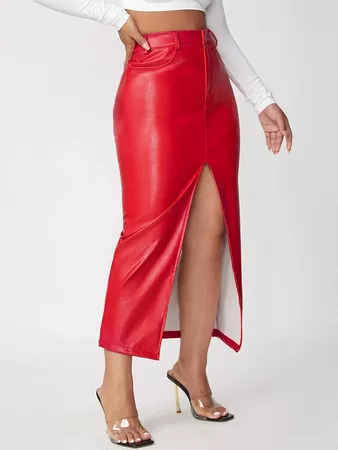 SHEIN Split Hem PU Leather Skirt | SHEIN USA