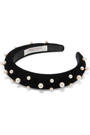 Jennifer Behr | Sascha Swarovski pearl-embellished velvet headband | NET-A-PORTER.COM