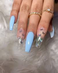 blue nails with butterflies - Google Search
