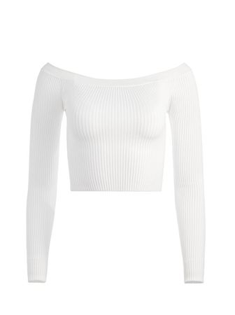 Jeanne Off Shoulder Rib Pullover In Soft White | Alice And Olivia