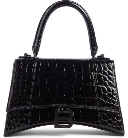 Balenciaga Extra Small Hourglass Croc Embossed Leather Top Handle Bag