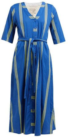 Leelee Striped Cotton Shirt Dress - Womens - Blue