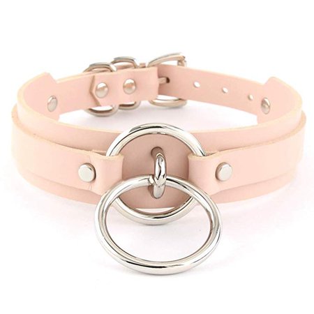 Amazon.com: Handmade Womens Double O Ring Faux Leather Choker Collar (Rose with silver alloy): Clothing