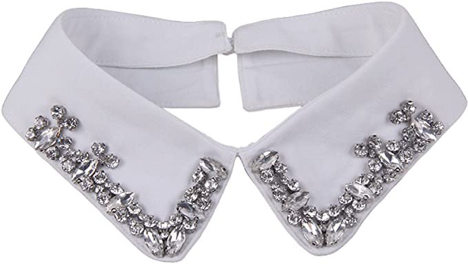 Amazon.com: Vpang Women's Stylish Detachable Rhinestones Half Shirt Blouse False Collar Choker Peter Pan Necklace Fake Collar (White) : Clothing, Shoes & Jewelry