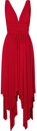 Goddess Ruched Stretch-jersey Maxi Dress - Red